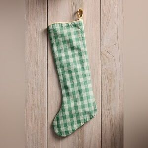New Terrain x Anthropologie Green Gingham Cotton Christmas Stocking